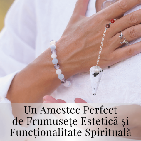 Pendul Piatra Lunii Curcubeu cu 7 Margele Chakre - Echilibru si Claritate [6]