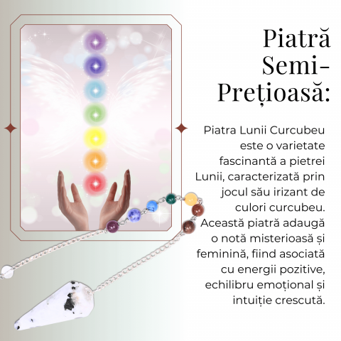 Pendul Piatra Lunii Curcubeu cu 7 Margele Chakre - Echilibru si Claritate [5]