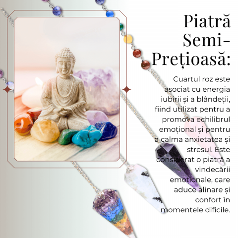 Pendul din Cuart Roz cu 7 Margele Chakre pentru Vindecare [4]