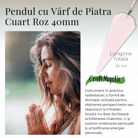 Pendul din Cuart Roz cu 7 Margele Chakre pentru Vindecare [6]