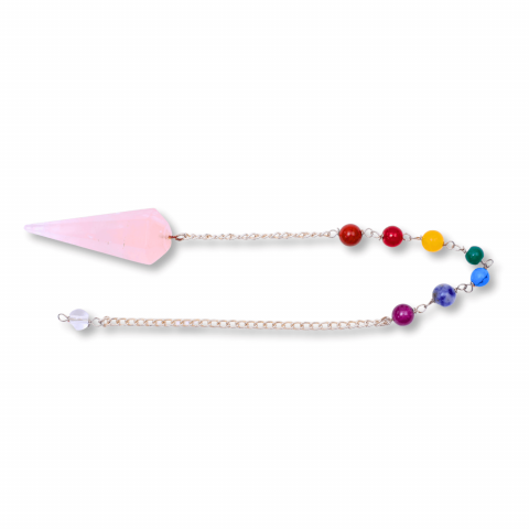 Pendul din Cuart Roz cu 7 Margele Chakre pentru Vindecare [8]