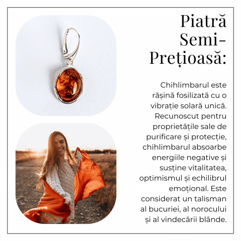 Piatra soarelui la urechea ta – Bijuterie Cercei cu vibe cald si elegant din chihlimbar si argint 925 [4]