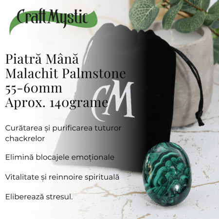 Piatra de Mana Malachit Natural Palmstone - Vindecare si Transformare [3]