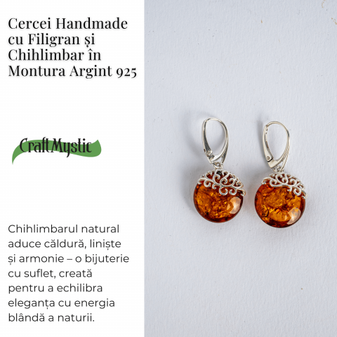 Piatra caldurii si linistii – Cercei handmade cu filigran si chihlimbar in montura argint 925 [3]