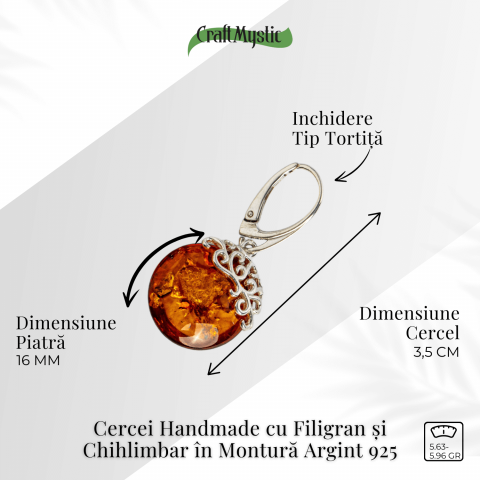 Piatra caldurii si linistii – Cercei handmade cu filigran si chihlimbar in montura argint 925 [2]