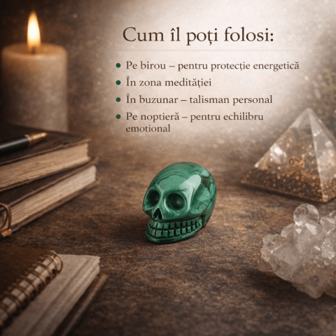 Mini Craniu din Malachit Natural Congo – Sculptat manual, simbol al transformarii [3]