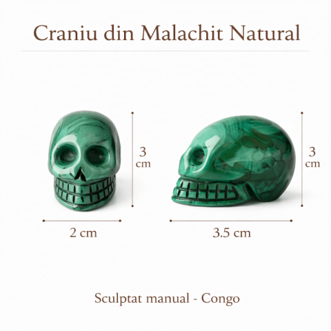 Mini Craniu din Malachit Natural Congo – Sculptat manual, simbol al transformarii [2]