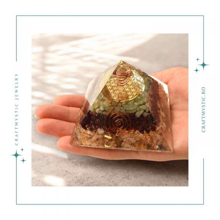 Piramida orgonica 5.5 cm cu trei tipuri de cristale Citrin, Aventurin verde si Granat - Energie, Prosperitate și Echilibru [7]