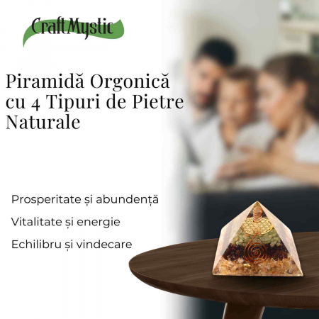 Piramida orgonica 5.5 cm cu trei tipuri de cristale Citrin, Aventurin verde si Granat - Energie, Prosperitate și Echilibru [1]