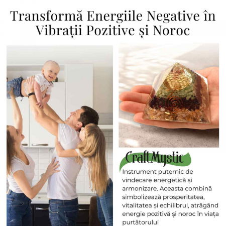 Piramida orgonica 5.5 cm cu trei tipuri de cristale Citrin, Aventurin verde si Granat - Energie, Prosperitate și Echilibru [2]