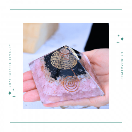 Piramida orgonica cu Turmalina neagra, Citrin, Cuart roz - Protectie si Armonie [6]