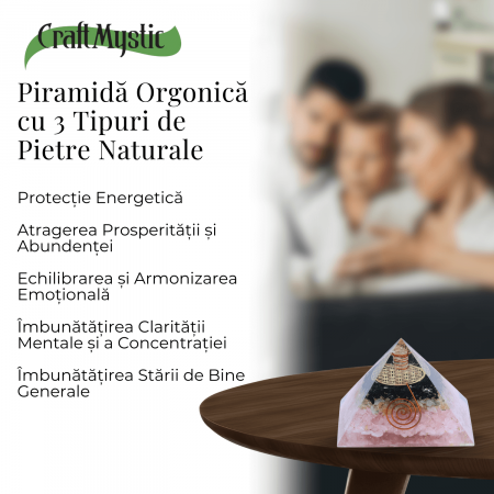 Piramida orgonica cu Turmalina neagra, Citrin, Cuart roz - Protectie si Armonie [2]
