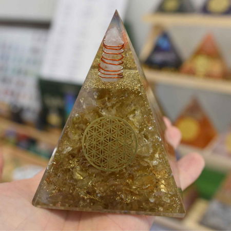 Piramida Orgonica cristal Citrin si Floarea vietii de 11 cm pentru Bogatie si Succes - Piatra Comerciantului pentru Confort si Energie Pozitiva [5]