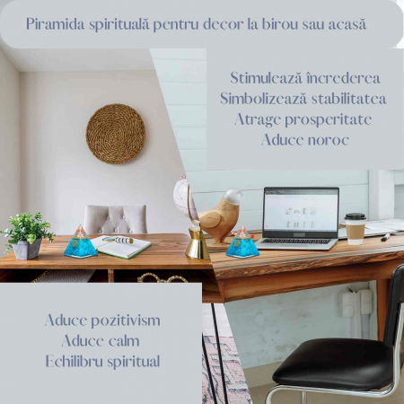 Piramida Orgonica cu cristal Acvamarin si simbolul floarea vietii 8 cm – pentru energie pozitiva, curaj, eliminarea fricii si a stresului [5]