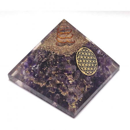 Piramida Orgonica cu cristal Ametist si simbolul floarea vietii 8 cm – Pentru energie, vindecarea reiki, echilibrarea chakrelor [6]