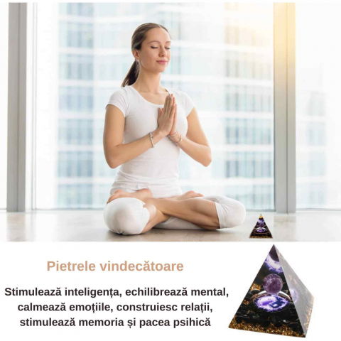 Piramida Orgonica 6 cm cu Ametist si Obsidian - Protectie si Echilibru Energetic [4]