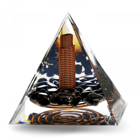 Piramida Orgonica Obsidian cu Varf de Cuart de Stanca si Spirala de Cupru - Protectie [7]
