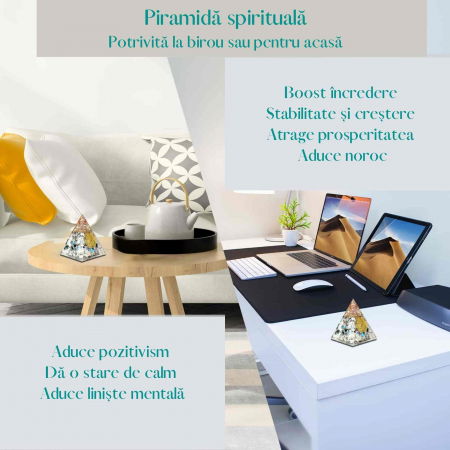 Piramida Orgonica cu Piatra lunii curcubeu si simbolul floarea vietii 8 cm – incurajeaza speranta, sensibilitatea, intuitia si abilitatile psihice [5]