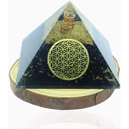 Piramida Orgonica cu Turmalina neagra si simbolul floarea vietii 8 cm – pentru meditatie si trezirea spiritualitatii si a abilitatilor interioare [4]