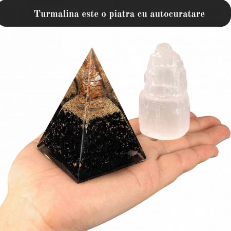 Piramida Orgonica 10 cm cu Turmalina Neagra - Cristal - Echilibrare Chakra - Generator de Energie Orgonita - Piramida Orgonita Nubiana pentru Protectie impotriva E-misiilor – Cristal Vindecator - Meditatie - Yoga [5]