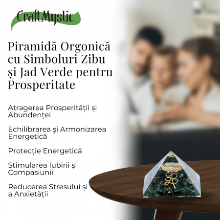 Piramida orgonica cu simboluri Zibu cu Jad verde - Prosperitate [3]