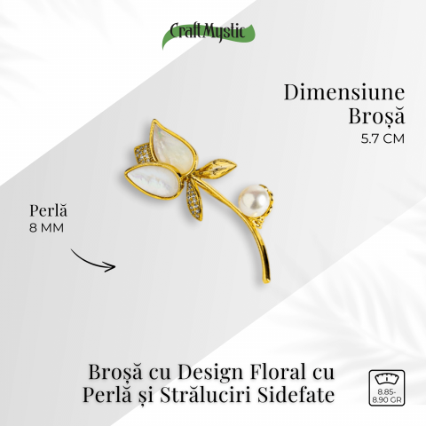 Raza de lumina – Brosa cu design floral cu perla si straluciri sidefate [3]