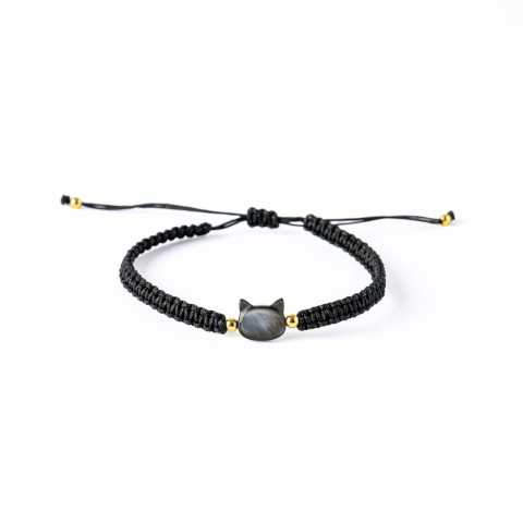 Protectie si Noroc – Bratara cu Charm Pisica din Scoica Naturala, Neagra [8]