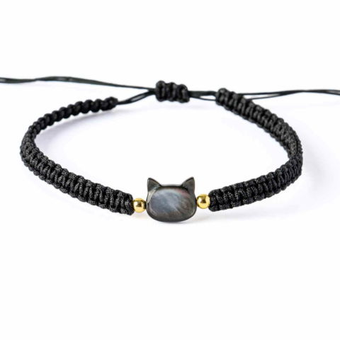 Echilibrare Energetica - Protectie si Noroc – Bratara cu Charm Pisica din Scoica Naturala, Neagra