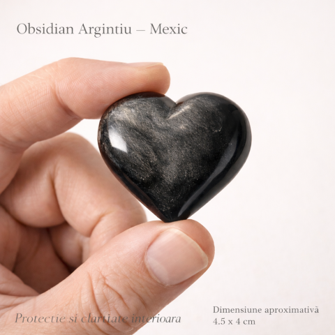 Inima din obsidian argintiu Mexico 4.5 cm – talisman protectie si claritate interioara [3]