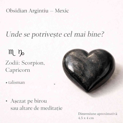 Inima din obsidian argintiu Mexico 4.5 cm – talisman protectie si claritate interioara [4]
