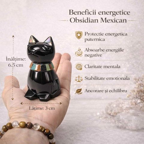 Pisicuta Feng Shui din Obsidian Negru Mexican cu insertii de pietre naturale – editie limitata [2]