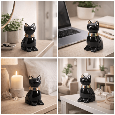 Pisicuta Feng Shui din Obsidian Negru Mexican cu insertii de pietre naturale – editie limitata [1]