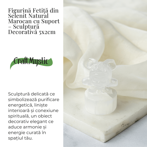 Figurina Fetita din Selenit Natural Marocan cu Suport – Sculptura Decorativa pentru Liniste si Purificare Energetica [1]