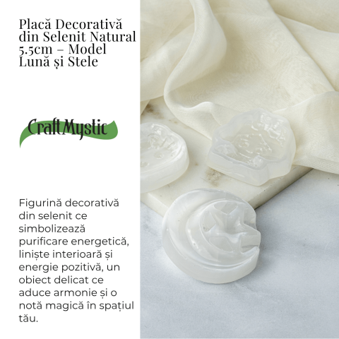 Placa Decorativa din Selenit Natural 5.5cm – Model Luna si Stele pentru Armonie si Claritate Energetica [1]