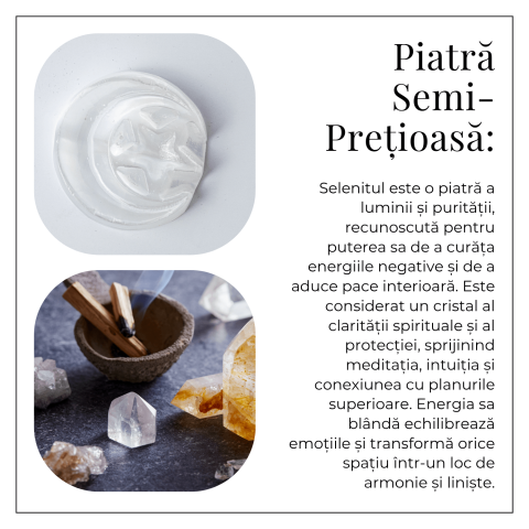 Placa Decorativa din Selenit Natural 5.5cm – Model Luna si Stele pentru Armonie si Claritate Energetica [3]