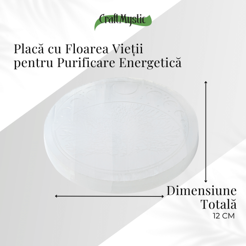 Disc Rotund din Selenit Natural 12cm – Placa Floarea Vietii pentru Purificare si Armonie Energetica [4]