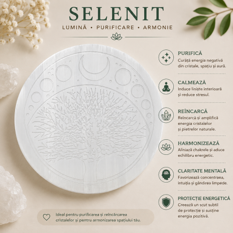 Placa din Selenit Natural cu Arborele Vietii si Fazele Lunii – Armonie si Conectare Spirituala [3]