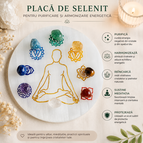 Placa din Selenit cu Cele 7 Chakre 10x10 cm – Purificare si Echilibru Energetic [4]