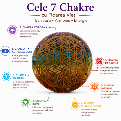 Placa din Rasina cu Pietrele Celor 7 Chakre si Floarea Vietii – Echilibru si Armonie Energetica [3]