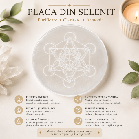 Placa din Selenit Natural cu Cubul lui Metatron – Purificare si Armonie Energetica [6]