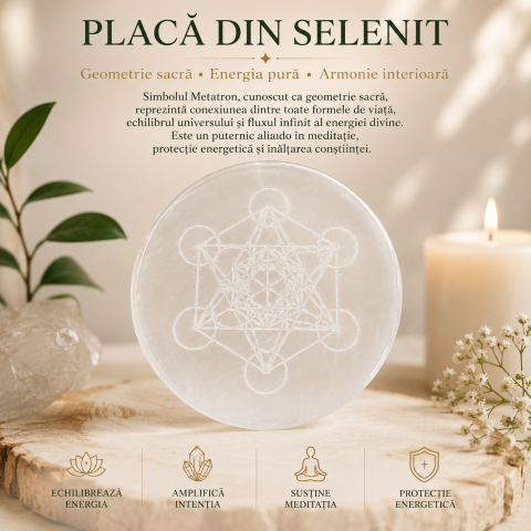 Placa din Selenit Natural cu Cubul lui Metatron – Purificare si Armonie Energetica [5]