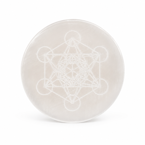 Cristale pentru Curățare și Încărcare Energetică - Placa din Selenit Natural cu Cubul lui Metatron – Purificare si Armonie Energetica