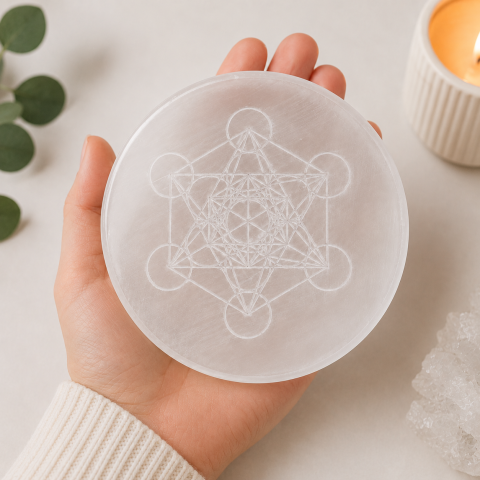 Placa din Selenit Natural cu Cubul lui Metatron – Purificare si Armonie Energetica [1]