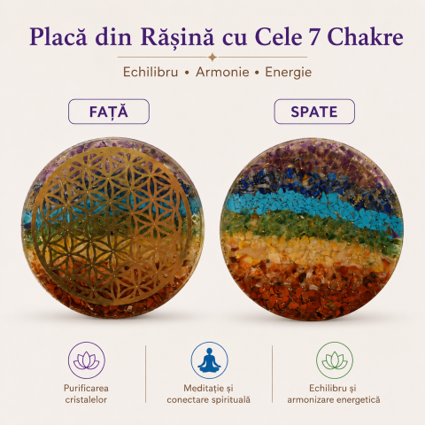 Placa din Rasina cu Pietrele Celor 7 Chakre si Floarea Vietii – Echilibru si Armonie Energetica [5]