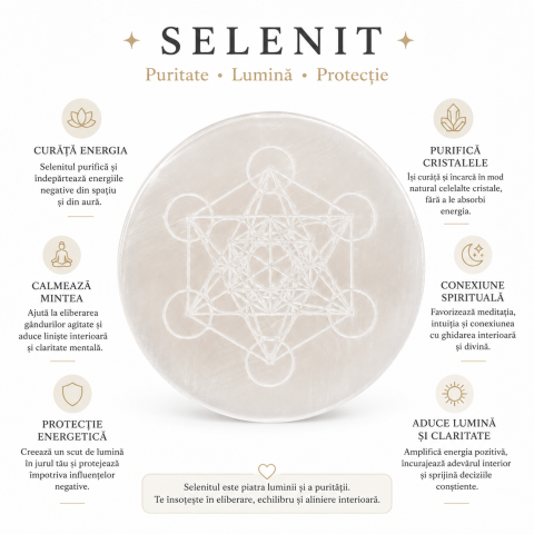 Placa din Selenit Natural cu Cubul lui Metatron – Purificare si Armonie Energetica [2]