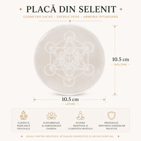 Placa din Selenit Natural cu Cubul lui Metatron – Purificare si Armonie Energetica [4]