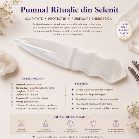 Pumnal din Selenit Natural – Purificare, Claritate si Armonie Energetica [2]