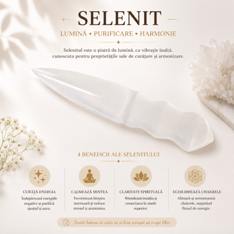 Pumnal din Selenit Natural – Purificare, Claritate si Armonie Energetica [4]