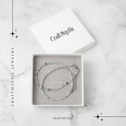 Claritate si Armonie – Choker din Otel Inoxidabil cu Fluorit Multicolor Natural Fatetat 3MM [6]