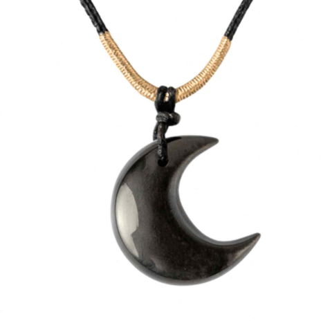 Incredere si Curaj - Protectie si Claritate – Colier Luna din Obsidian de Gheata Natural